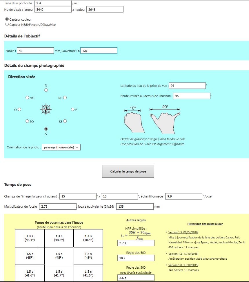 résultat simulateur de la société astronomique du Havre
